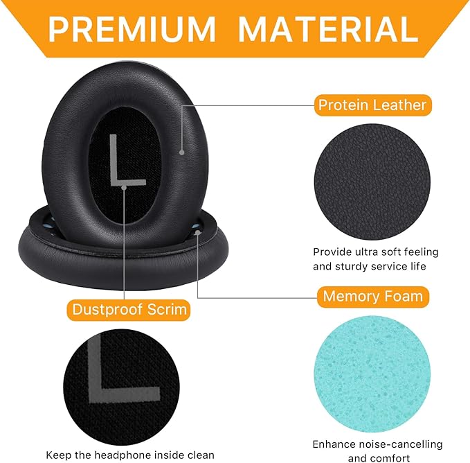 Replacement Ear Pads for Bose QuietComfort 45 (QC45)/QuietComfort SE (QC SE)/New QuietComfort Wireless Over Ear Headphones, Earpads Cushions with Softer Leather and Thicker Memory Foam