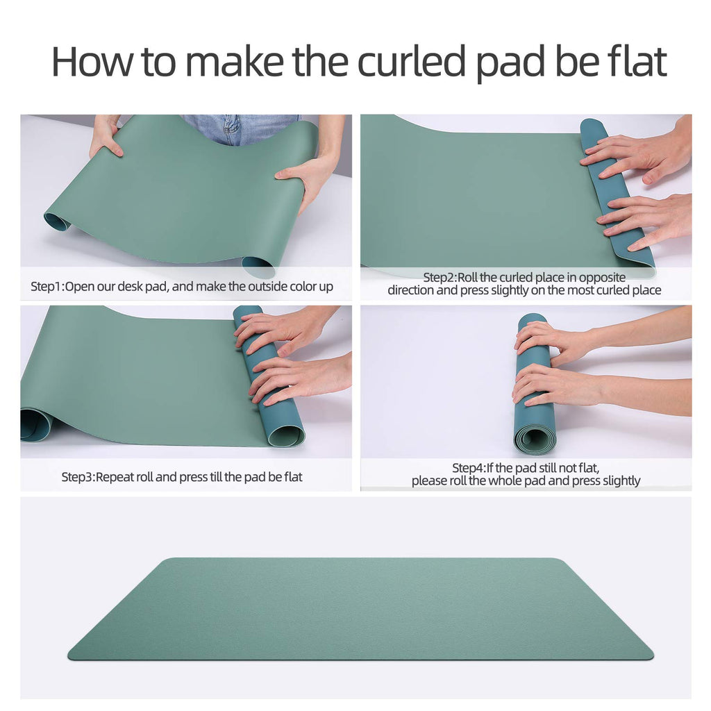 YSAGi Desk Mat, Desk Pad, 35.4" x 17" Laptop Leather Desk Pad Protector, Large Leather Desk Blotter for Keyboard and Mouse, Dual-Sided Desk Writing Pad for Office (Pistachio Green + Green Blue)