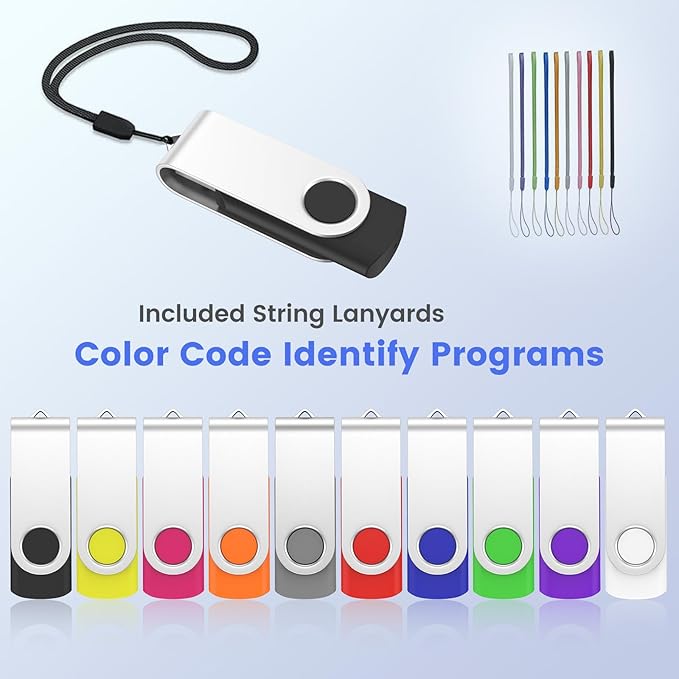 ABLAZE 32GB Flash Drive 10 Pack, USB 2.0 Memory Stick with Lanyards Swivel Thumb Drives Bulk 32GB Pendrive U Disk for Data Storage (Mixcolors)