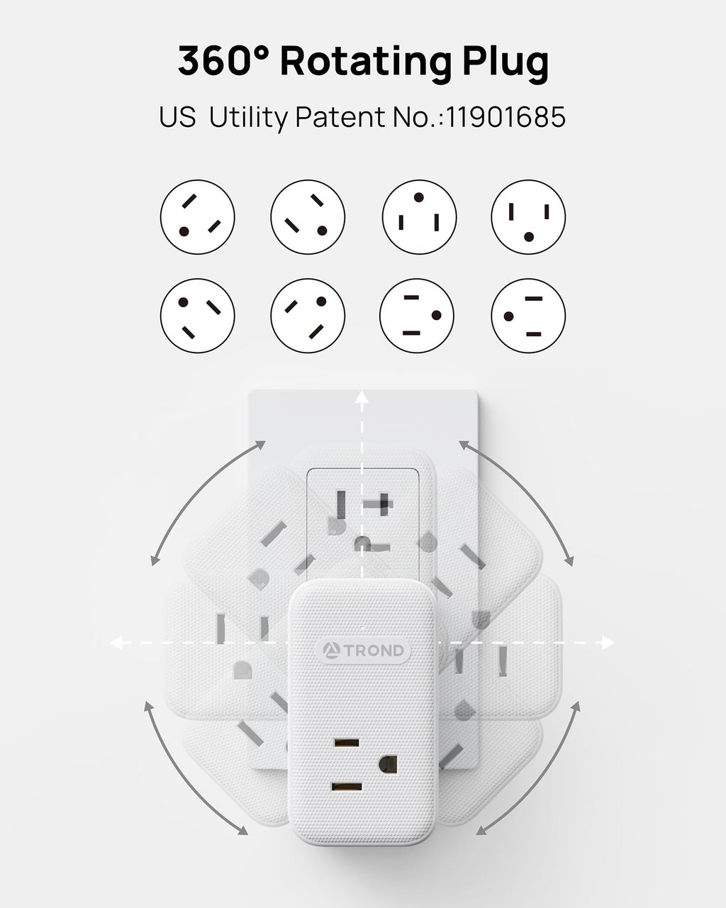 TROND Multi Plug Outlet Extender 2 Pack with 3 Way Outlet Splitter and USB