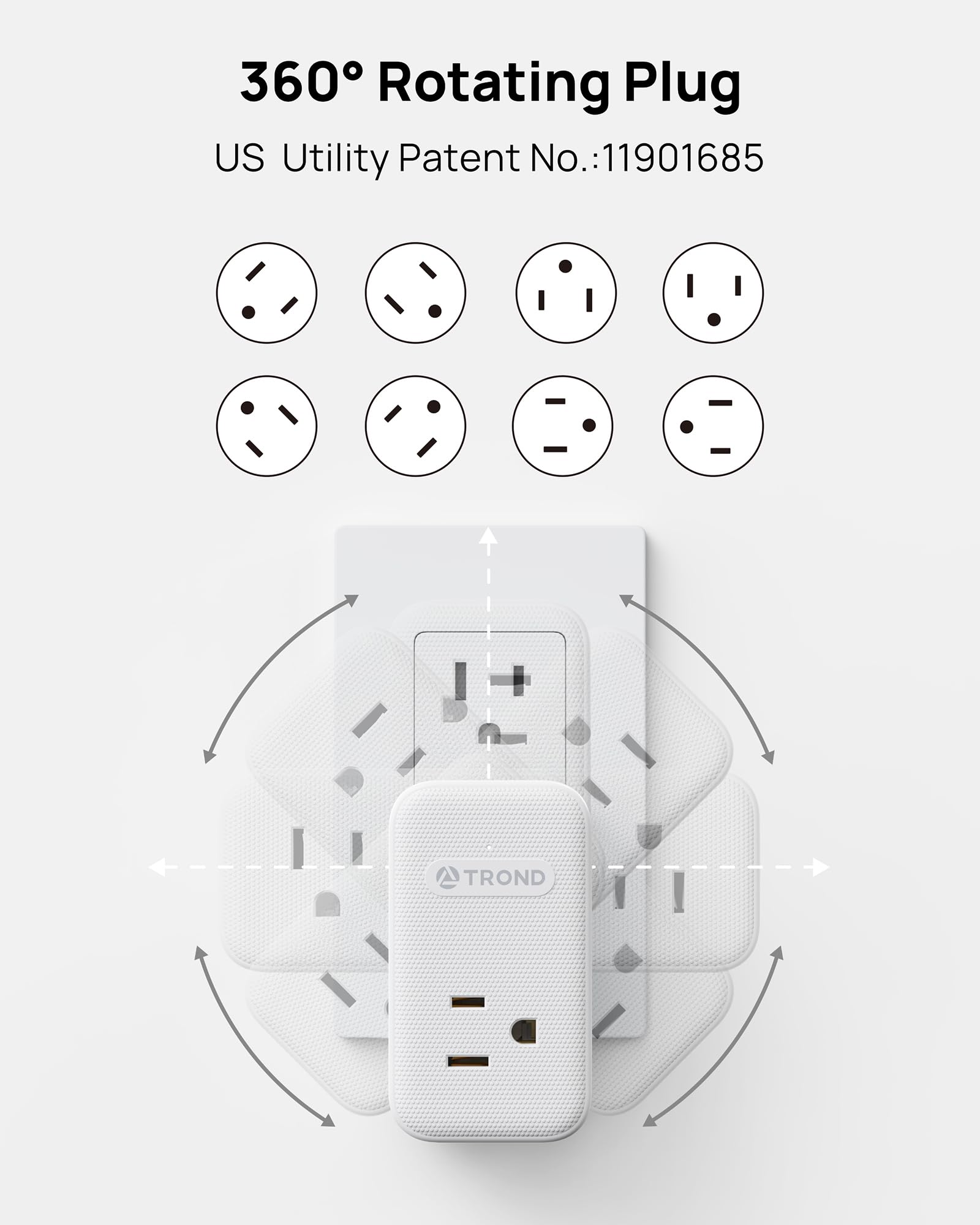 TROND Multi Plug Outlet Extender 2 Pack with 3 Way Outlet Splitter and USB