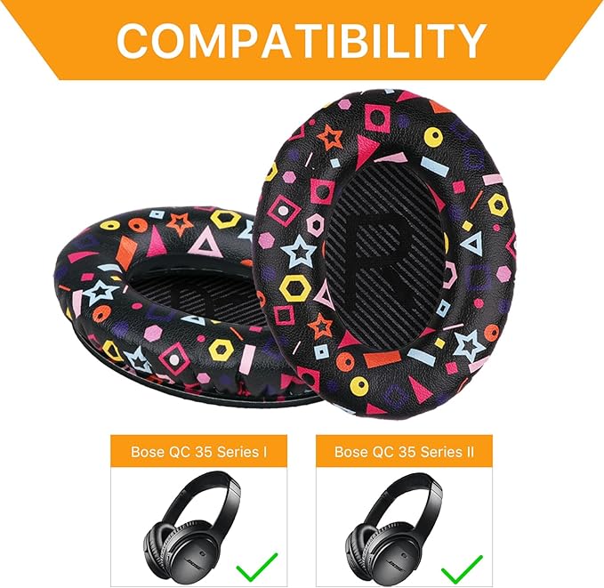Replacement Ear Pads for Bose QuietComfort 35 (QC35) & Quiet Comfort 35 II (QC 35 ii) Headphones, EarPads Cushions with Noise Isolation Memory Foam, Softer Protein Leather, Added Thickness