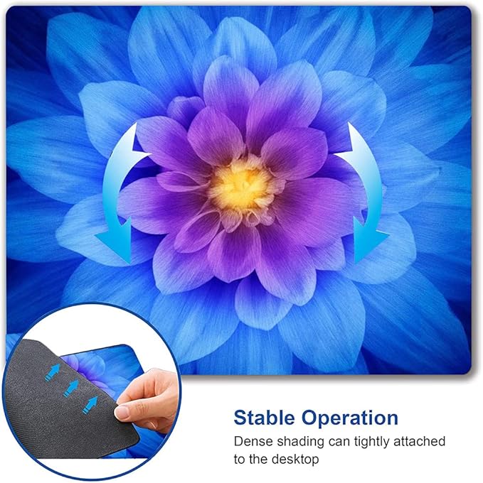 Blue Watercolor Lotus Flower Mouse Pad, Custom Design, 9.5x7.9 Inch, Non-Slip Rubber Base, Waterproof, Washable
