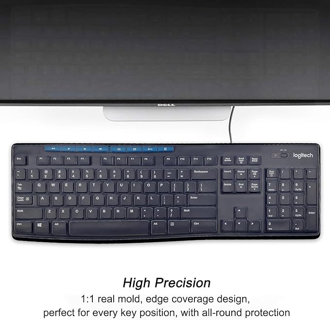 Silicone Keyboard Cover for Logitech K200 K260 K270,Ergonomic Wireless Keyboards, MK200 MK260 Keyboard Skin Waterproof Dustproof - Transparent