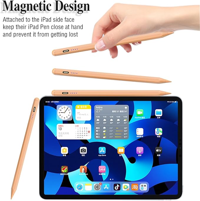 Stylus Pen for Touch Screen, Rechargeable Active Magnetic iPad Pencil UniversalTablet Pencil Stylus Pen for iPad/Pro/Air/Mini/iPhone Samsung/Android and Other Smartphone Devices-Orange
