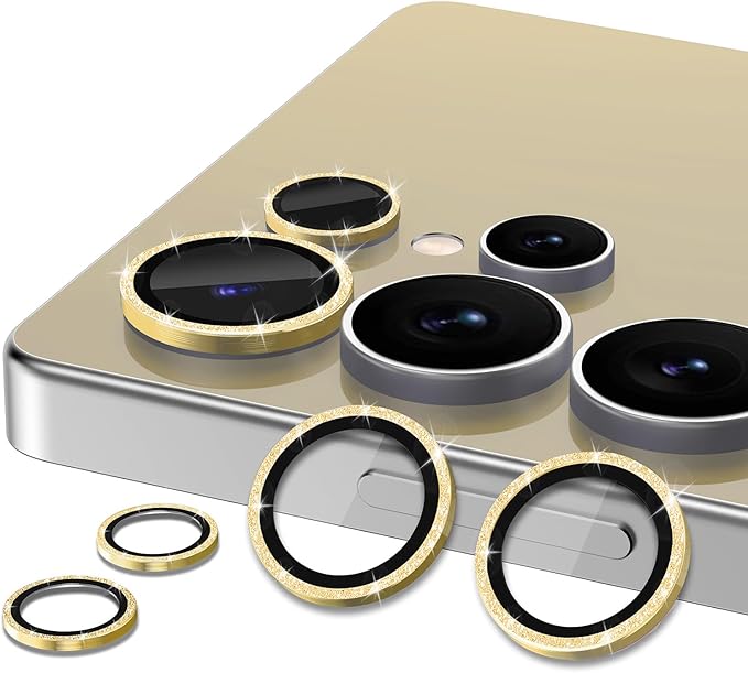 for Samsung Galaxy S25 Ultra Camera Lens Protector, Individual Metal Ring Tempered Glass Lens Cover, [Strong Adsorption] Scratch Resistant Ultra-Thin HD Clear Lens Cover, 1 Set-Gold Sparkly