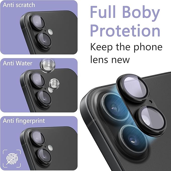 2 Pack Camera Lens Protector for iPhone 16 / iPhone 16 Plus,[Not Easy to Breakn ] AR Tempered Glass Strong Adsorption Metal Camera Cover Screen-Rose red