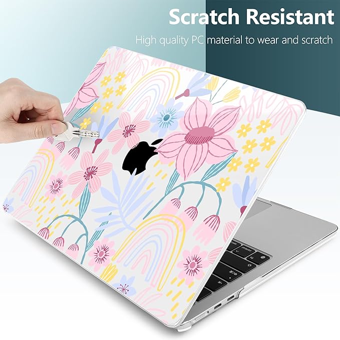 TWOLSKOO Compatible with M4 MacBook Air 13.6 inch Case 2025-2022 Release M4 A3240 M3 A3113 M2 A2681, Plastic Hard Shell & Keyboard Cover & Type C Adapter & Screen Protector, Floral Spring