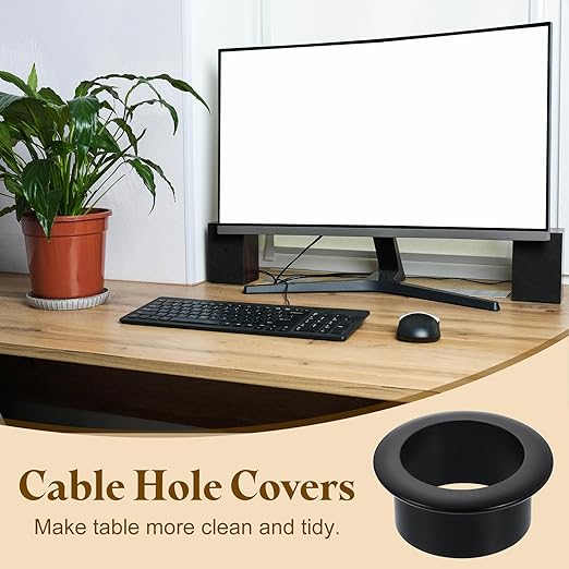 uxcell Desk Grommet, 1-3/16" (30mm) Zinc Alloy Cable Hole Cover Wire Cord Organizer with Marked Cable Ties for Home Office Desktop Wire, Black