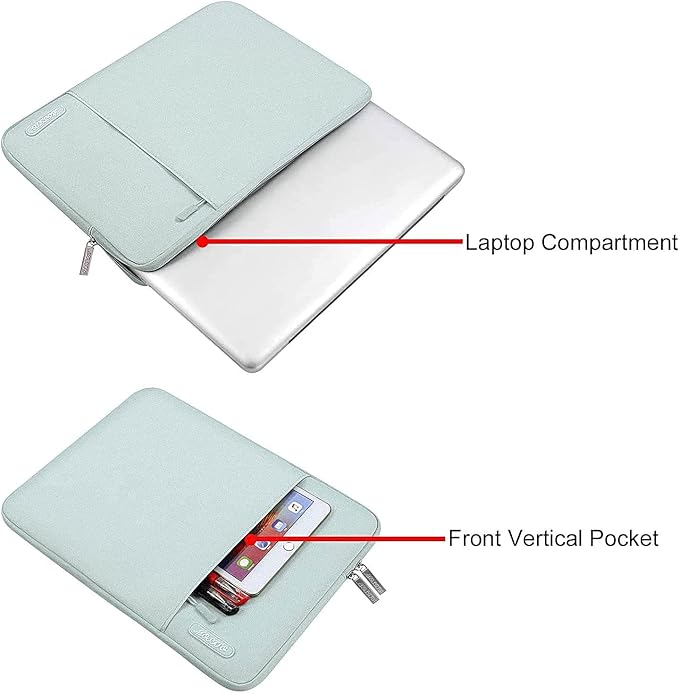 MOSISO Laptop Case 13.3 inch, 13-13.3 inch Laptop Sleeve Compatible with MacBook Air/Pro 13 / Pro 14, HP Dell ASUS Lenovo Notebook, Polyester Vertical Computer Sleeve Bag with Pocket, Mint Green