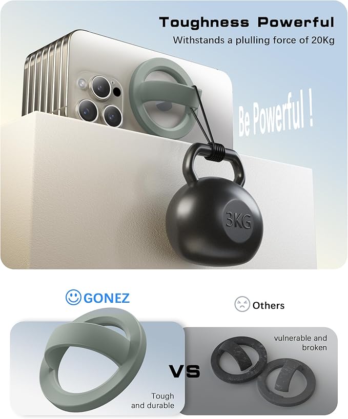 GONEZ Magnetic Phone Grip Compatible with MagSafe, Removable Silicone Loop Grip, Phone Ring Holder for Back of Phone for iPhone 16/15/14/13/12 Series, Calke Green