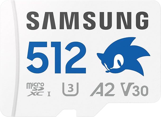 Samsung PRO Plus Sonic The Hedgehog + Adapter, 512GB microSDXC, Up-to 180MB/s, Full HD & 4K UHD, UHS-I, C10, U3, V30, A2, for Nintendo-Switch, Steam Deck, GoPRO, DJI Drone, Tablets (MB-MD512SA/LC1)
