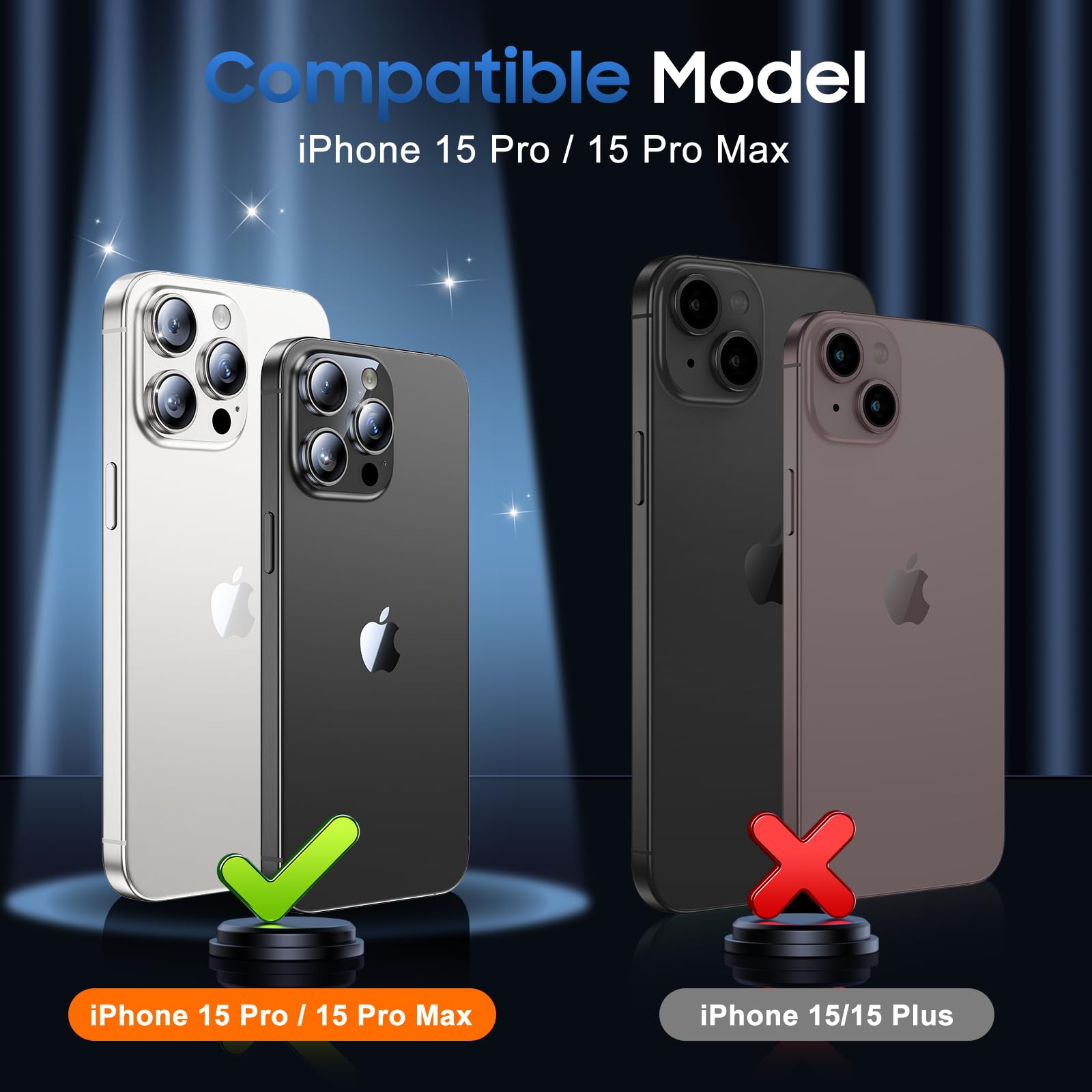 UniqueMe for iPhone 15 Pro/15 Pro Max Camera Lens Protector-Bling Silver
