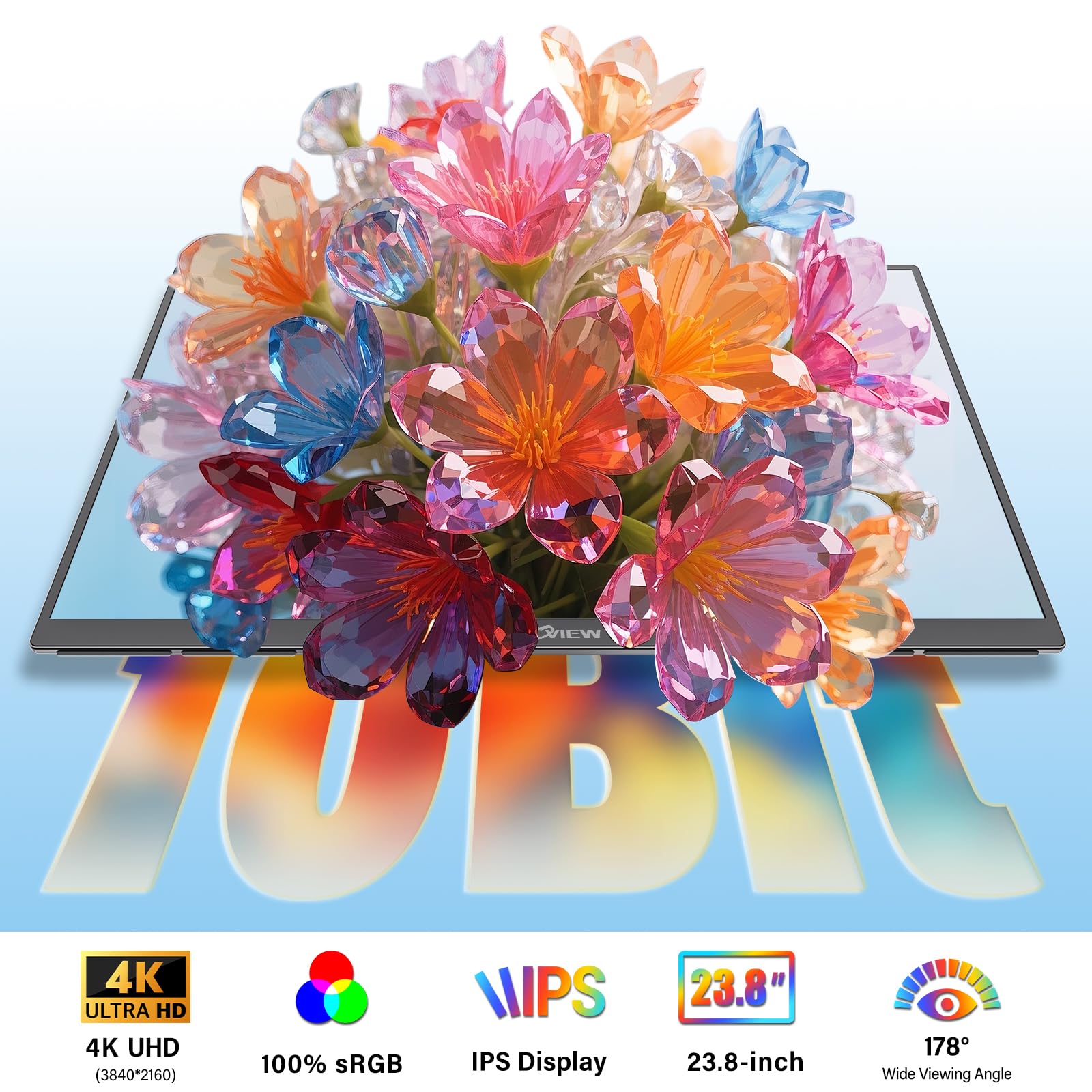 Innoview 23.8” 4K Large Portable Monitor, UHD (3840*2160) 100%sRGB IPS Speakers USB-C HDMI Work Home Second Monitor W/180°Adjustable Stand for Laptop, Desktop, Macbook, Phones, Tablet, PS5/4, Switch