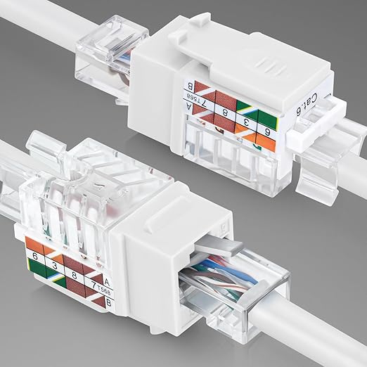 Everest 45° Angled RJ45 Cat6 Keystone Jacks 20-Pack in White - Slim Profile Female RJ45 Connectors - Cat 6 Keystone Jack - Compatible with 45° Angled Speed Termination Tool - 45Term (B0BL3GS7ZY)