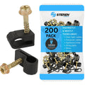 STEREN Coaxial Cable Clips - Cable Holder - Siding Clips for Hanging - Cord Holder for Desk - Cable Clamps - Cord Clip - Wire Organizer Clips - Tv Mount Screws (Black, 200 Count - Single Screw)