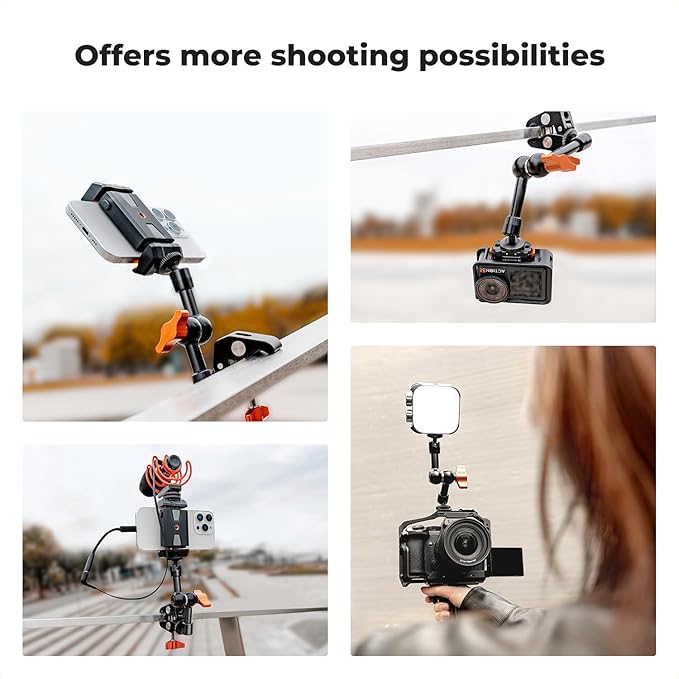 K&F Concept 6" Magic Arm Clamp Kit with 1/4" & 3/8" Thread Screw, Articulating Friction Arm with Camera Clamp Mount for Monitor, LED Light, Webcam, Action Camera