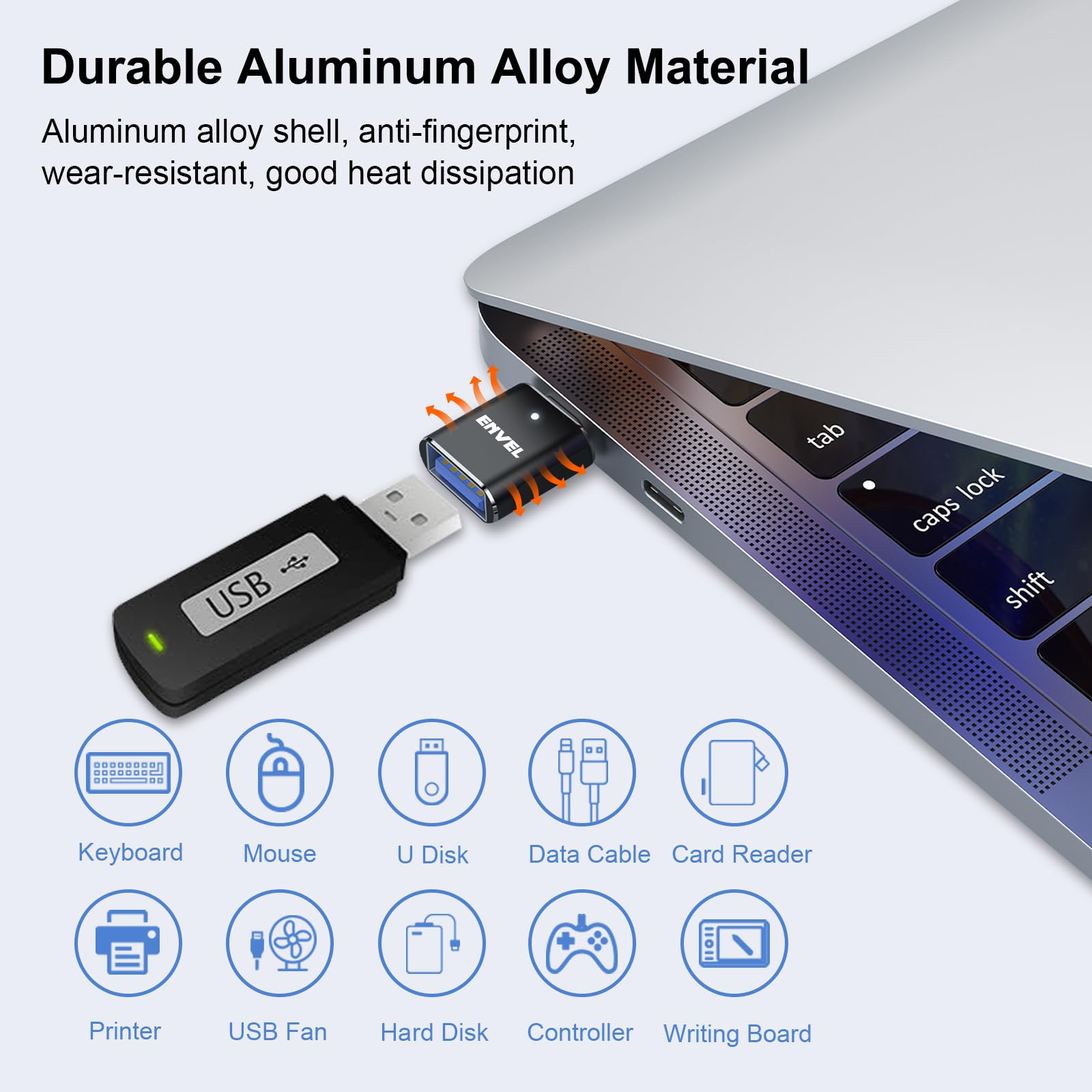 ENVEL 𝟒𝐏𝐚𝐜𝐤 𝐔𝐩𝐠𝐫𝐚𝐝𝐞𝐝 USB C to USB Adapter, 10 Gbps Type-C Male to USB3 Female OTG Converter, Compatible with Apple iWatch iPhone 17 16 15 Galaxy S24 iPad Air 4 5 Mini 6