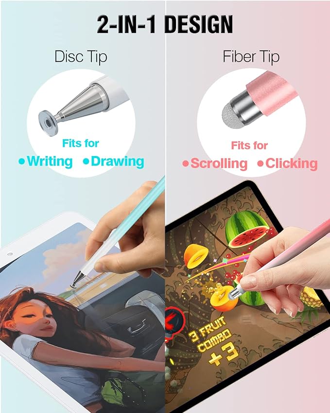 Stylus Pen for Touchscreen, 2 in 1 Stylists Pens Compatible with All Touch Screens Devices, Tablets, iPhone, iPad, Android, Computer, Laptop, Fine Disc Tip Drawing Styluses [8 Pack]