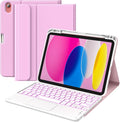 MoKo Touch Keyboard Case for iPad (A16) 11th Generation 11 inch 2025, iPad 10th Generation 10.9 inch Case with Pencil Holder, 7 Colors Backlit Multi-TrackPad Detachable Bluetooth Keyboard,Nosegay Pink