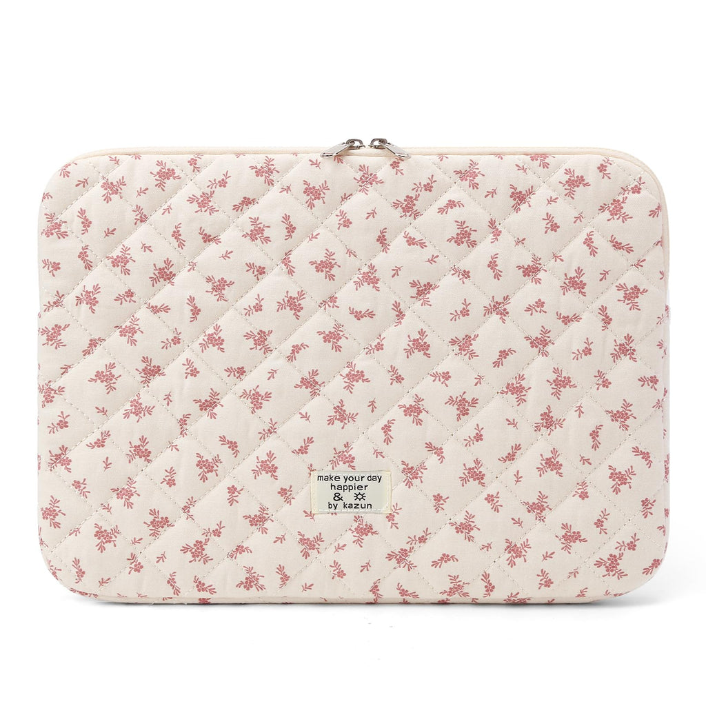 Puffy Laptop Sleeve 13 Inch Cute Quilted Laptop Protective Case Padded Floral Computer Sleeve for MacBook (A-Pink, 13 Inch)