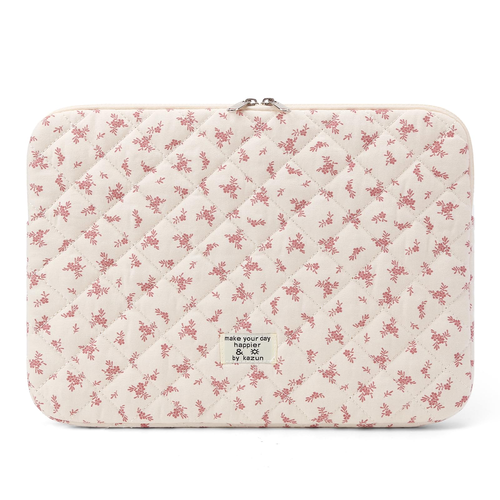 Puffy Laptop Sleeve 13 Inch Cute Quilted Laptop Protective Case Padded Floral Computer Sleeve for MacBook (A-Pink, 13 Inch)