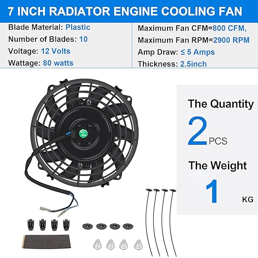 7 Inch Universal Slim Fan Push Pull Electric Radiator Cooling Fan 12V 80W Mount Kit Black Set of 2
