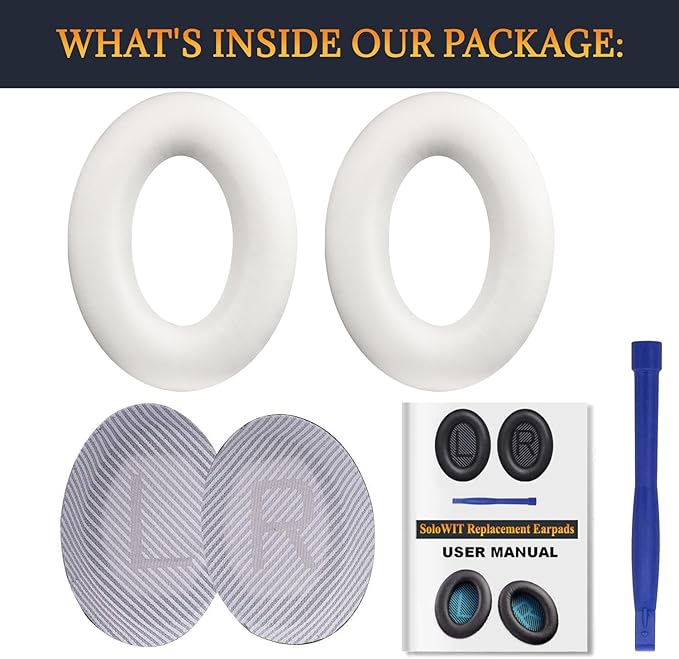 SoloWIT Replacement Earpads Cushions for Bose QuietComfort 35 (QC35) & Quiet Comfort 35 II (QC35 ii) Headphones, Ear Pads with Softer Leather, Noise Isolation Foam, Added Thickness (White)