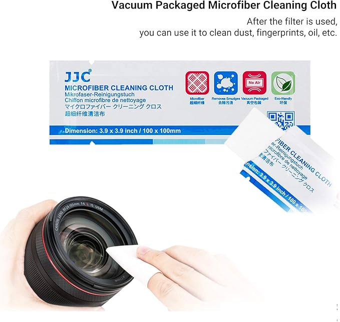 JJC 4 Pockets Filter Case for Round Filter Up to 58mm (37mm 40.5mm 43mm 46mm 49mm 52mm 55mm 58mm), Foldout Lens Filter Pouch with Microfiber Cleaning Cloth, Professional Photography Filter Bag