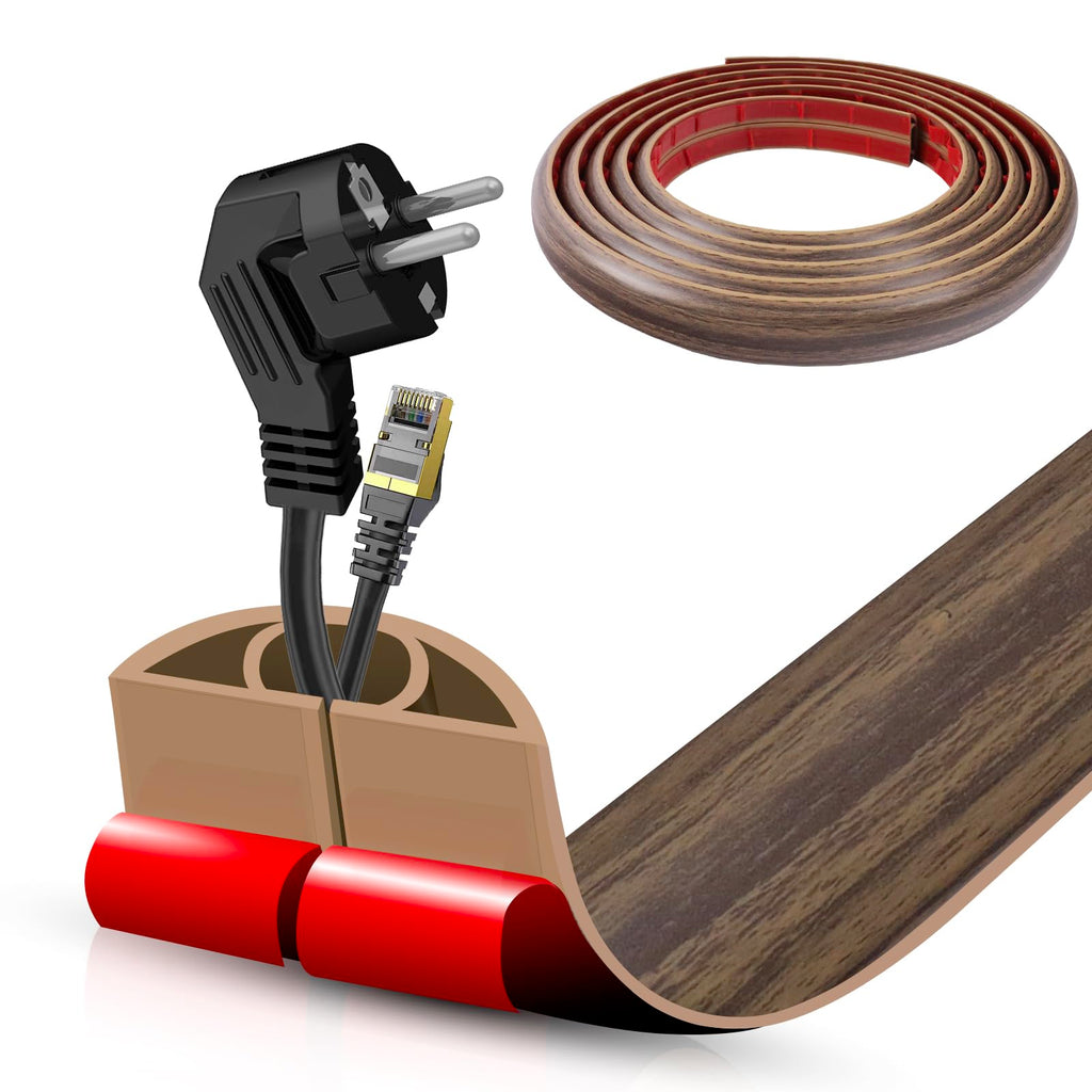 Floor Cord Cover Self Adhesive Cord Hider,10FT Cable Management, Extension Strip Protector for Wires, Prevent Cable Trips for Offices, Gyms, Exhibitions Cavity:0.51"(W) x 0.3"(H) Wood Walnut