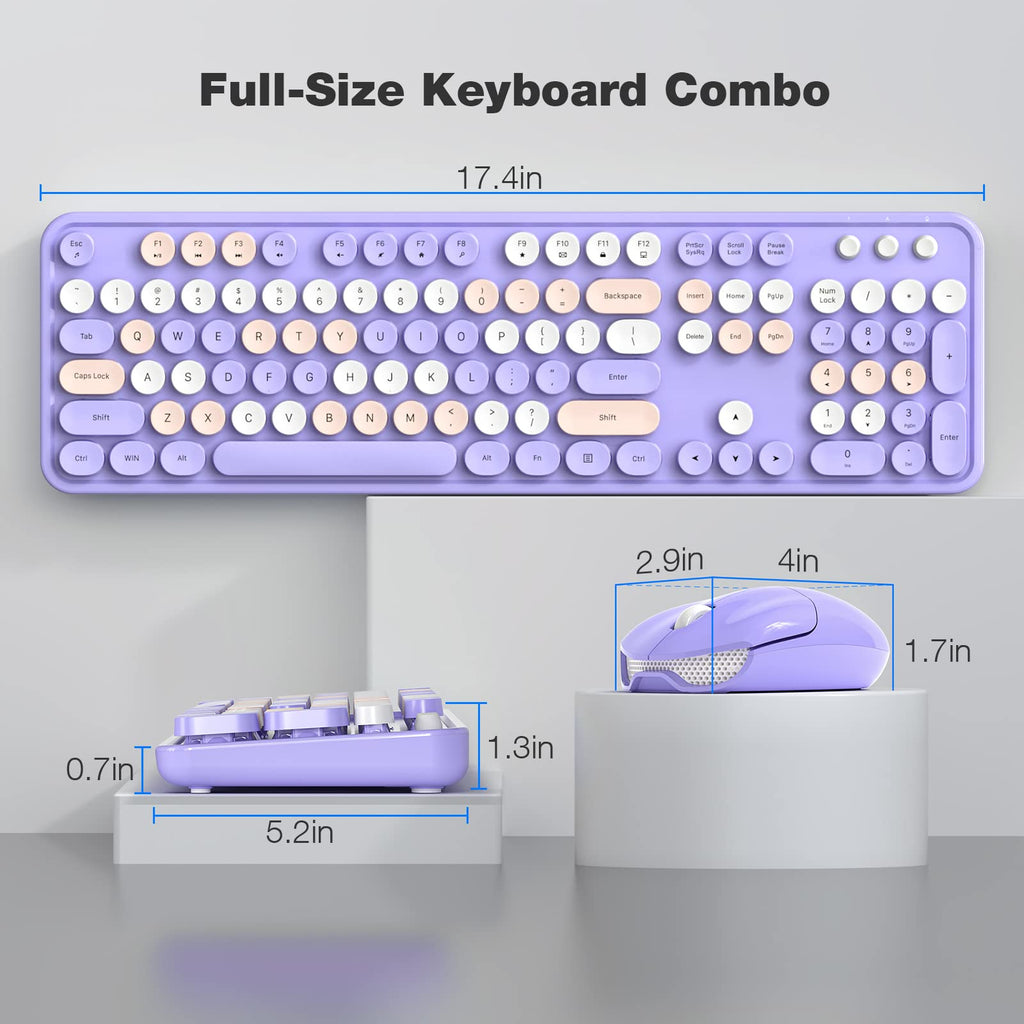 KNOWSQT Wireless Keyboard and Mouse Combo Purple - 2.4G Colorful Typewriter Less Noise Full-Size Keyboards - USB Receiver Plug and Play, for Computer, PC, Laptop, Desktop, Windows, Mac