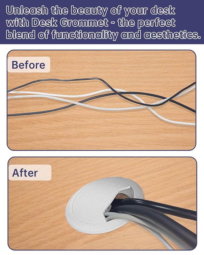 Desk Grommet 3-1/8 inch (80mm) 8 Pieces - White Desk Cable Grommet Desk Cable Hole Covers with Hole Saw for TV, Office, Wires Through Countertop and Home Table