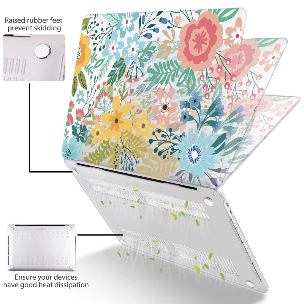 Mektron for MacBook Air 13 Case A1466/A1369 (2010-2017 Release), Snap-on Plastic Hard Shell Cover for MacBook Air 13.3 inch with Keyboard Cover,Garden Flowers