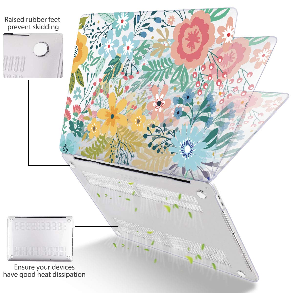 Mektron for MacBook Air 13 Case A1466/A1369 (2010-2017 Release), Snap-on Plastic Hard Shell Cover for MacBook Air 13.3 inch with Keyboard Cover,Garden Flowers