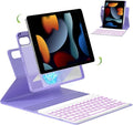 Case for iPad 9th/8th/7th Generation with Keyboard 10.2 Inch,360° Rotatable Magnetic Keyboard Case,Pencil Holder&Grooves Design,7 Color Backlit Detachable Wireless Keyboard(Purple)
