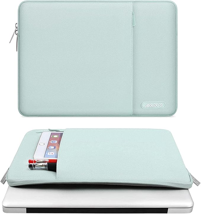 MOSISO Laptop Case 13.3 inch, 13-13.3 inch Laptop Sleeve Compatible with MacBook Air/Pro 13 / Pro 14, HP Dell ASUS Lenovo Notebook, Polyester Vertical Computer Sleeve Bag with Pocket, Mint Green