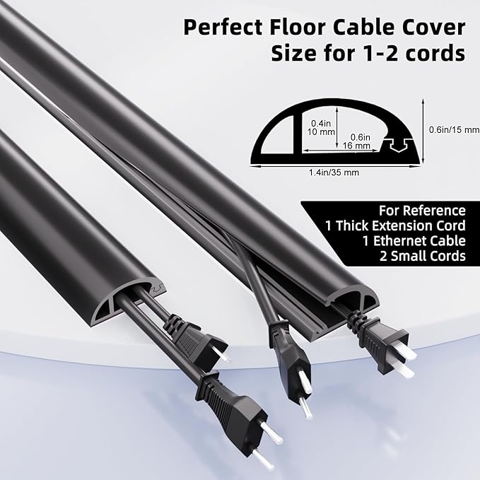 6ft Floor Cord Cover, Silicone Wire Hider, Hide Extension Cords, Protect Cords, Prevent Cable Trips, Heavy-Duty Adhesive-Backed Anti-Trip Cable Protector for Floor, Desk & Wall