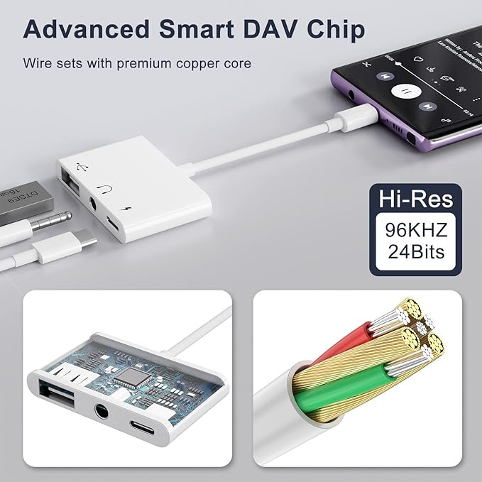 USB C to 3.5mm Jack Headphone Adapter with Charger OTG Cable Adapter, Type C to Aux Audio Earphones Splitter for Samsung Galaxy S22 Ultra S21 S20 i-Pad Pro Air Pixel 4 Laptops