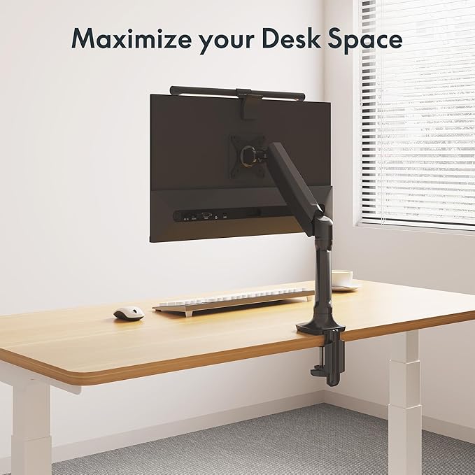 FlexiSpot Single Monitor Stand for Desk Adjustable Spring Vesa Monitor Mount with C Clamp for 10 to 27 Inch Computer Screens Heavy Duty Monitor Arm Hold up to 3.3 to 11lbs, Black