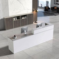 Reception Desk with Counter, Modern Front Desk Reception Counter with Keyboard Tray, Lockable Drawer and Storage Shelves for Office, Retail, Salon(White+Gray/Left, 63" L*24" W*39" H)