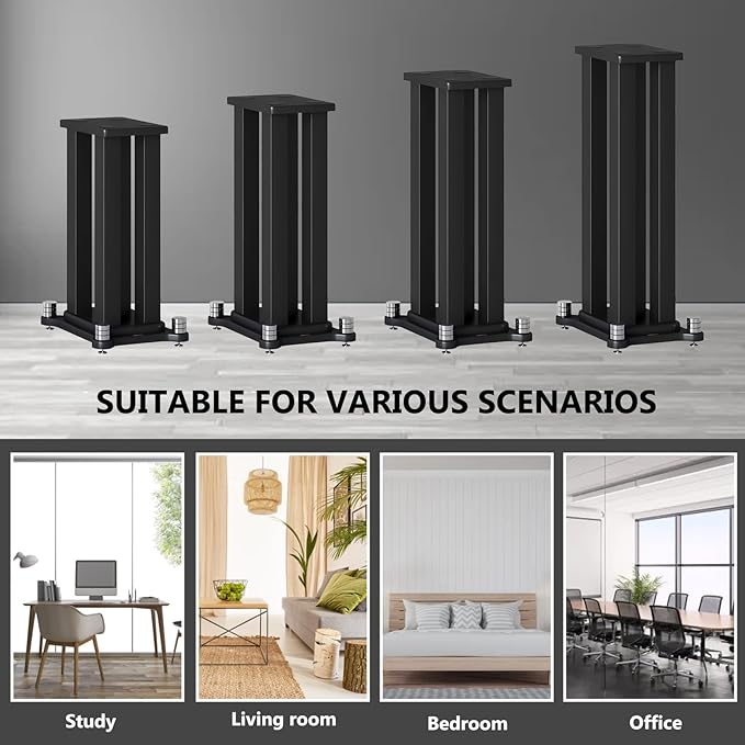 A Pair of Speaker Stands, Bookshelf Speaker Stand Steel Frame Support for Speakers up to 40 kg, Vibration-Absorbing MDF Design, Universal Speaker Stand Improves Sound Quality (60cm/23.6in)