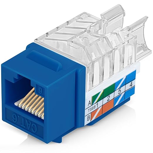 Everest 45° Angled RJ45 Cat6 Keystone Jacks 10-Pack in Blue - Slim Profile Female RJ45 Connectors - Cat 6 Keystone Jack - Compatible with 45° Angled Speed Termination Tool - 45Term (B0BL3GS7ZY)