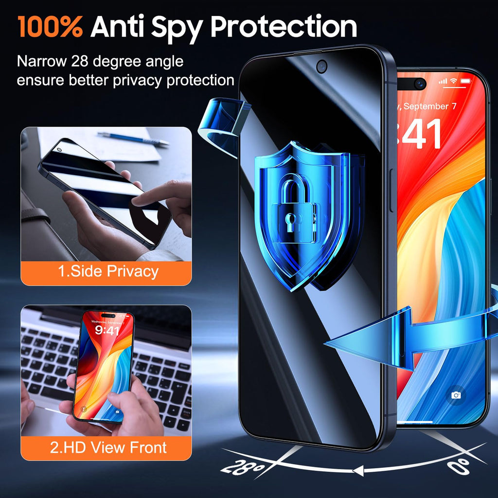 UniqueMe for iPhone 15 Pro Privacy Screen Protector-2 Packs