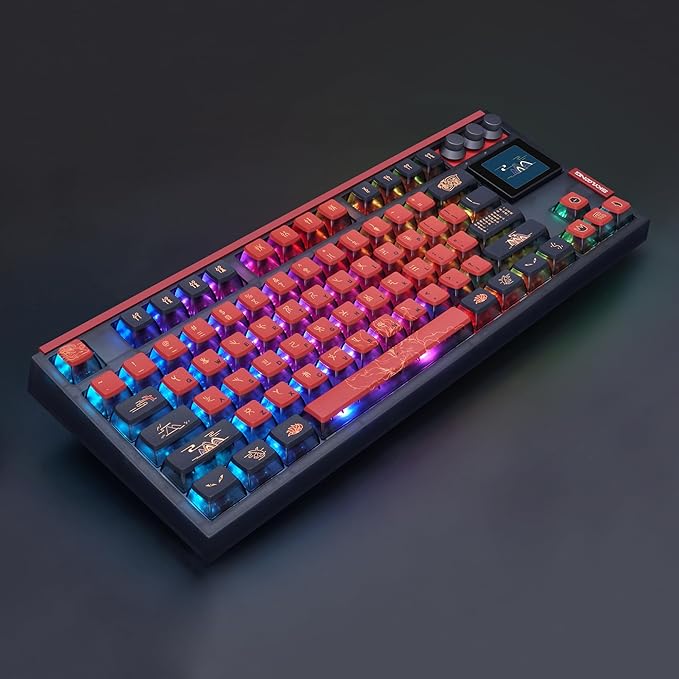 MOLGRIA SKYLOONG GK87 JIUWEI Pudding Keycaps RGB Backlit Gaming Keyboard, Hot Swappable Red Machinery Gateron Switches, Triple-Mold Connection with Knobs and LCD Display Mechanical Keyboard