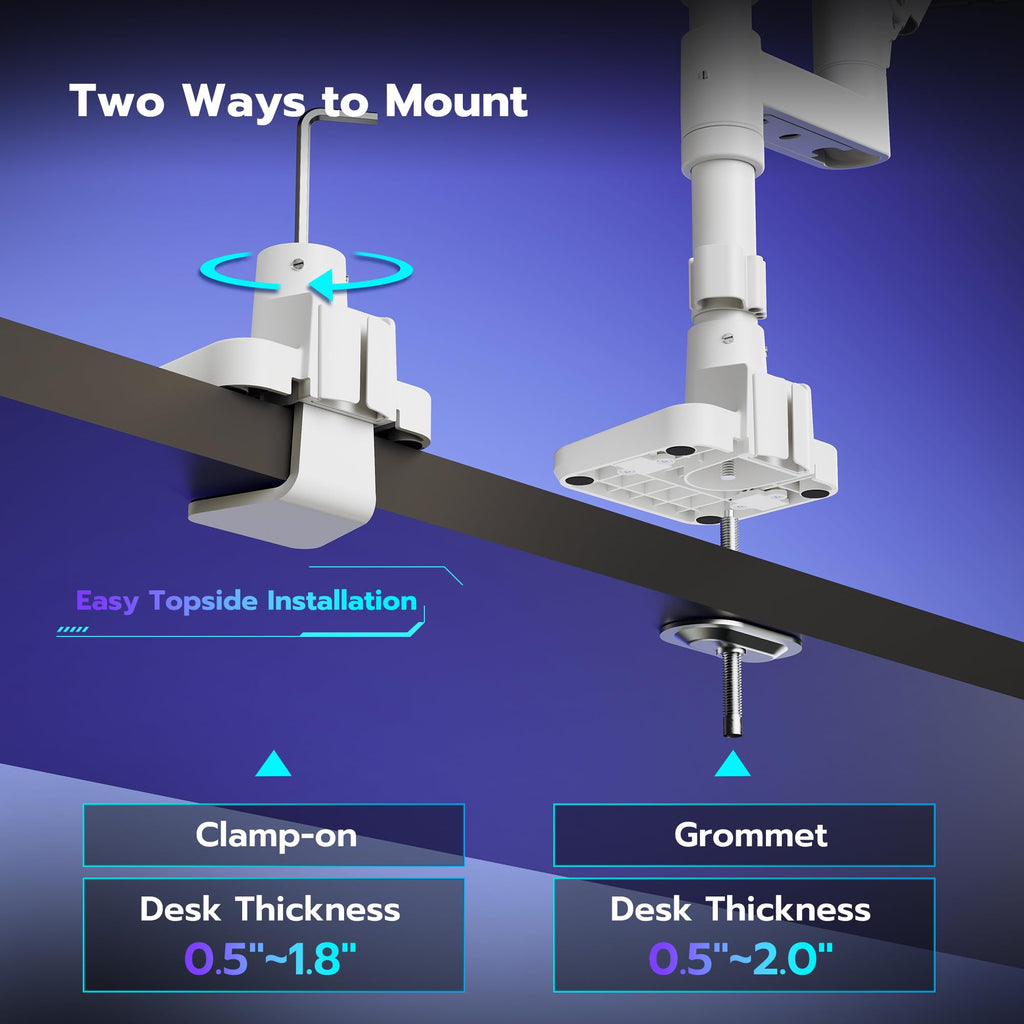 Dual Monitor Arm Desk Mount for 17-49 Inch Monitors, White