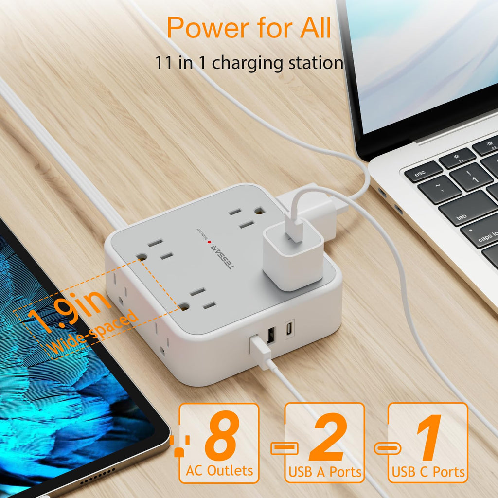 TESSAN Surge Protector Power Strip with 900J Surge Protection, 20 Ft, Grey