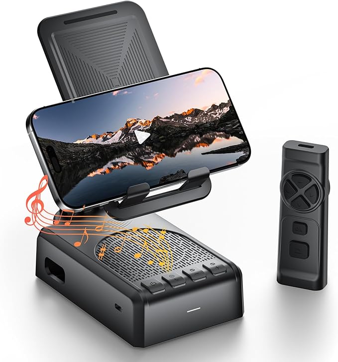 Cell Phone Stand with Bluetooth Speaker and Remote Control(Video Control/Camera Control),Birthday Gift, Portable Bluetooth Speaker for Home and Outdoors, All Day Playtime, Compatible with iOS/Android