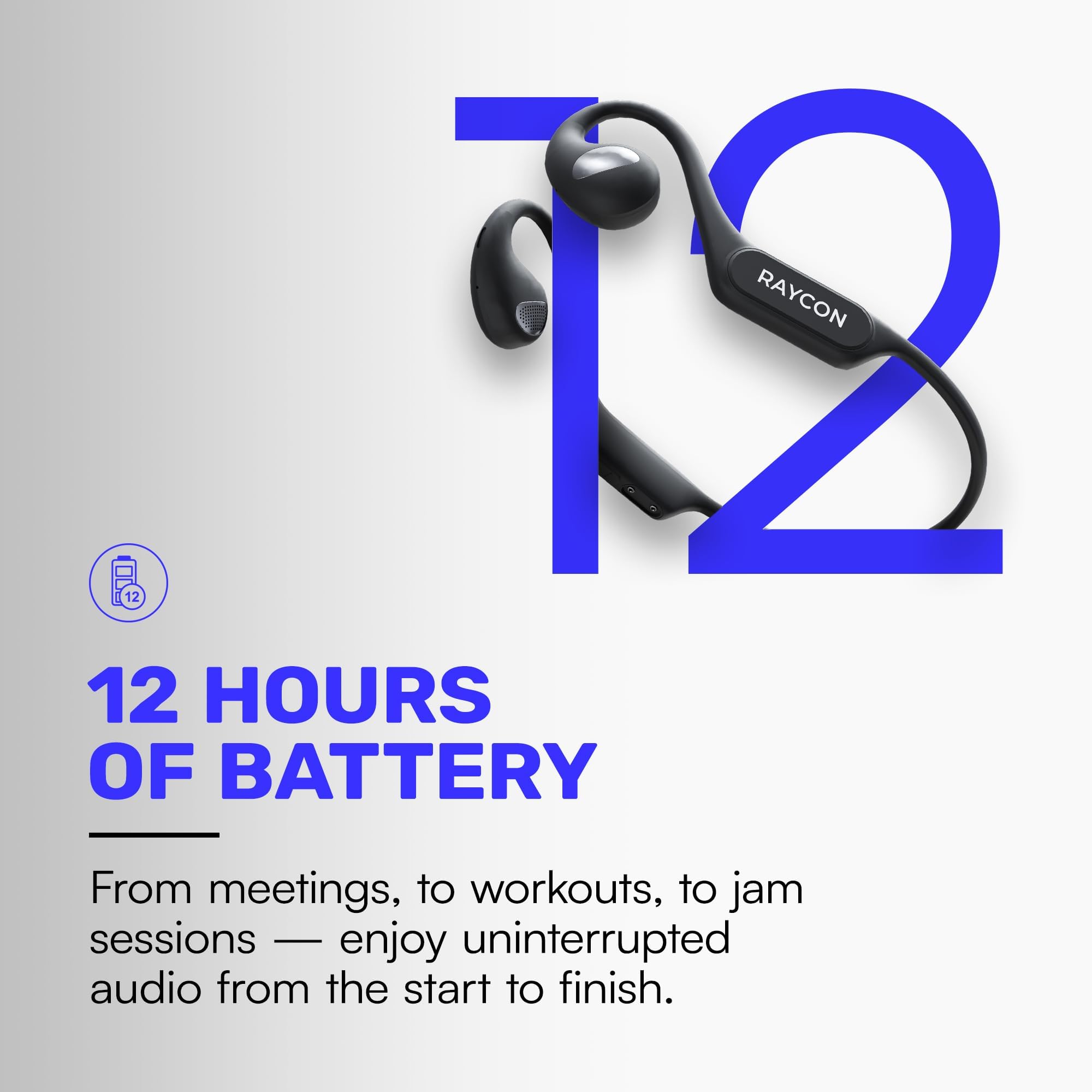 Raycon Open Bluetooth Headphones - Open Ear Running Headphones, Sweat & Water-Resistant Open Earbuds with Mic for Sports & Workouts, 12hr Playtime (Black)