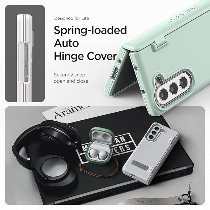 VRS DESIGN Phone Case for Galaxy Z Fold 5 5G (2023) [Terra Guard Modern], Premium Modern Neat Style Case [Anti Scratch Spring-Loaded Hinge Protection] with Screen Protector (Marine Green/Renewed)