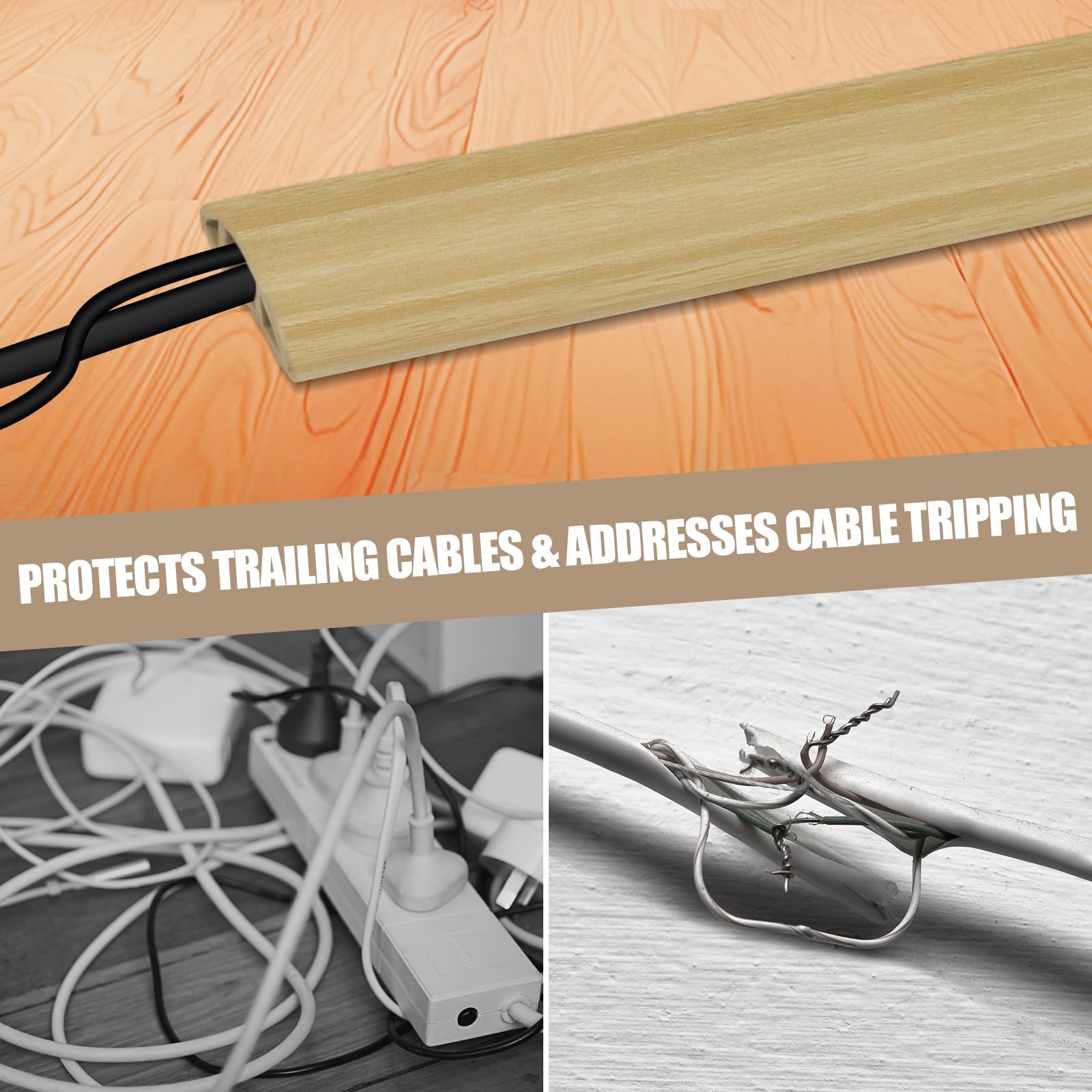 Floor Cord Cover Self Adhesive Cord Hider,20FT Cable Management, Extension Strip Protector for Wires, Prevent Cable Trips for Offices, Gyms, Exhibitions Cavity:0.39"(W) x 0.27"(H) WoodLightyellow